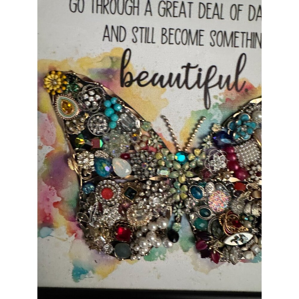 Designs By Betty Signed Butterfly Jewelry Art Quote Framed Collage 14" X 17" - Picture 7 of 12